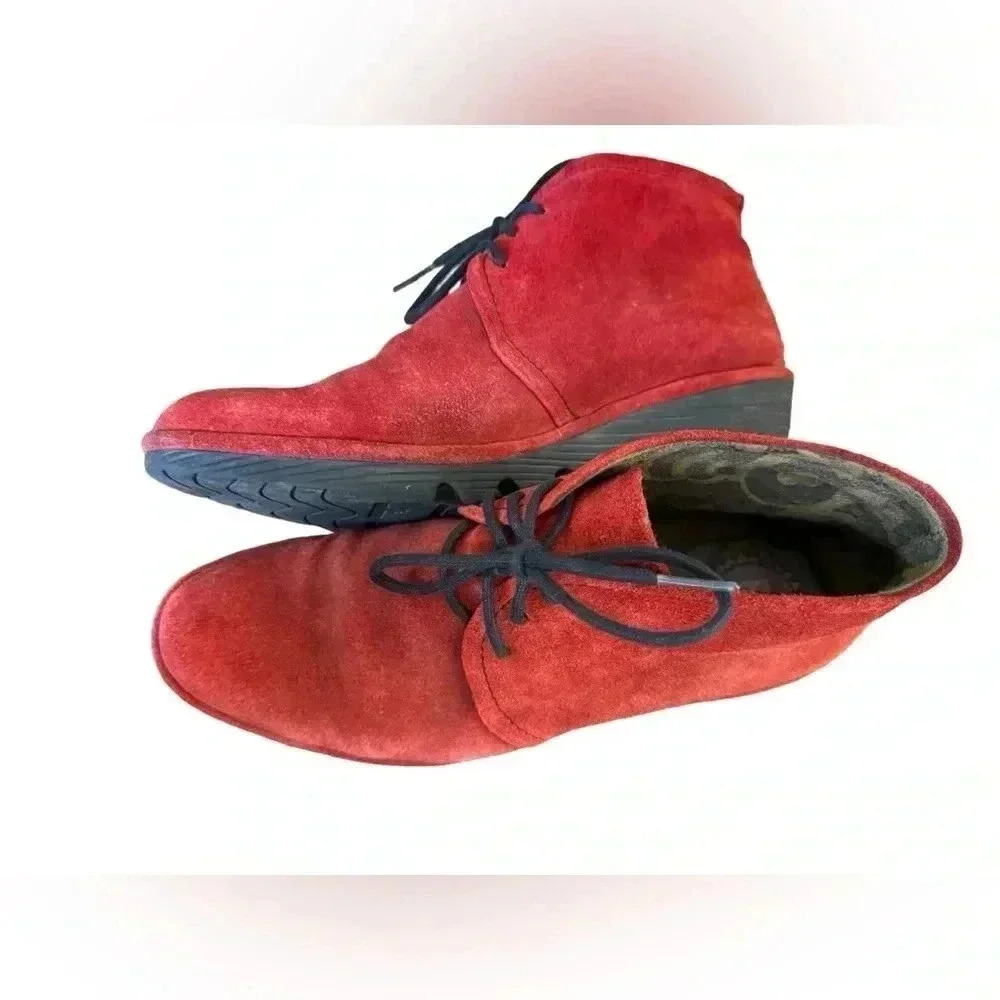 Fly London Red Suede Lace-up Pert Boot Size 40